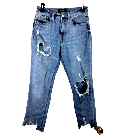 Aeropostale Womens Sz 4 REG Distressed Destroyed Trashed Frayed Denim Blue Jeans - Picture 1 of 7